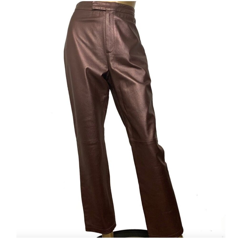 VTG 100% Leather Pants | 90s High Waist Biker | Metallic Burgundy